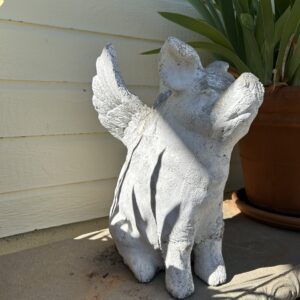 Concrete Flying Pig Garden Statue – Whimsical Outdoor Accent 16" High