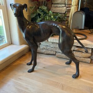 Bronze Greyhound Statue  Life-Sized 22" Elegant Whippet with Fireplace Charm