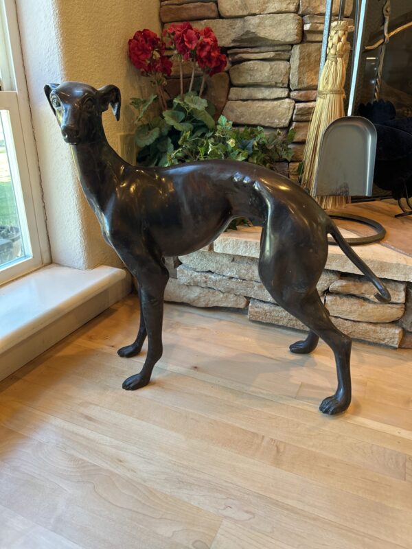 Bronze Greyhound Statue  Life-Sized 22" Elegant Whippet with Fireplace Charm