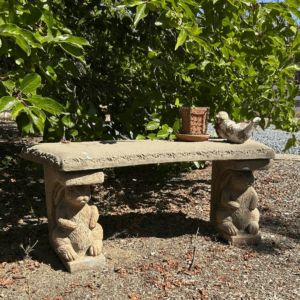 Vintage Concrete Garden Bench with Sculpted Rabbits Legs - 41" Curved Seat