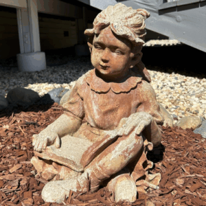 Sweet Concrete Garden Statue – Girl Reading Book – Weathered Charm