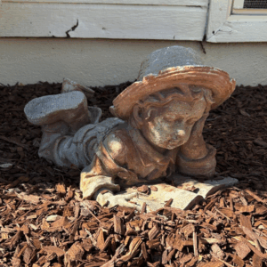 Boy Reading Garden Statue – Aged Terra Cotta Look – 20” Long