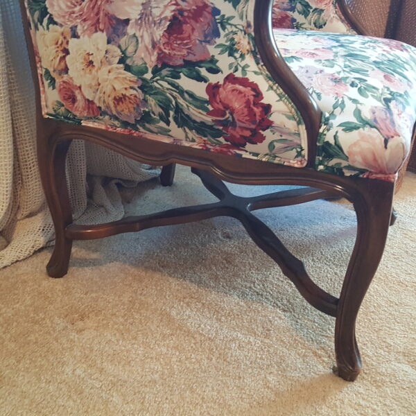 Grace in Bloom – CBS Floral Wingback Chair with Carved Wood Frame - Image 7