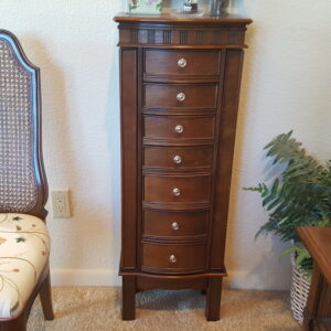 Whispered Secrets in Mahogany – Tall Jewelry Armoire with Velvet-Lined Drawers