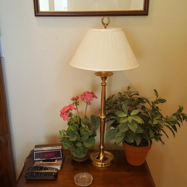Golden Hour Reflections — Pair of Polished Brass Column Lamps with Pleated Ivory Shades 32" - Image 3