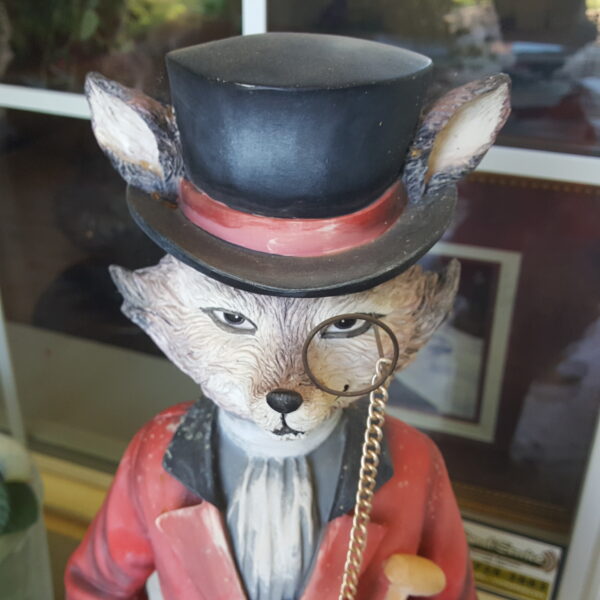Charming Gentleman Fox Statue – 27″ with Top Hat, Monocle, & Foxhunt Flair - Image 3