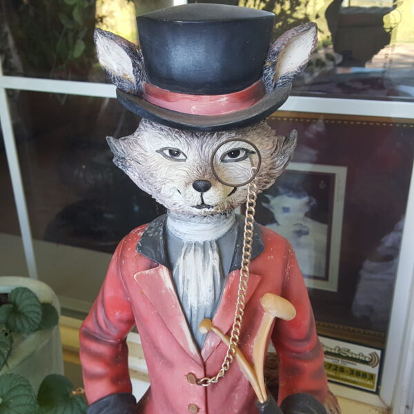 Charming Gentleman Fox Statue – 27″ with Top Hat, Monocle, & Foxhunt Flair - Image 2