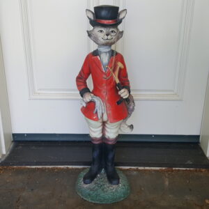 Charming Gentleman Fox Statue – 27″ with Top Hat, Monocle, & Foxhunt Flair