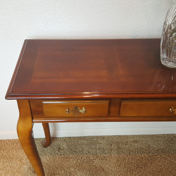 Graceful Welcome – Cabriole-Leg Entry Table with Three Drawers, 48″ Cherry Finish - Image 3