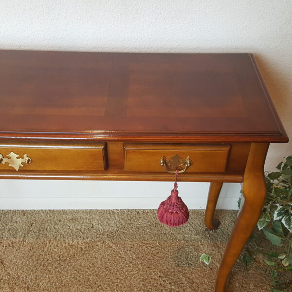 Graceful Welcome – Cabriole-Leg Entry Table with Three Drawers, 48″ Cherry Finish - Image 4