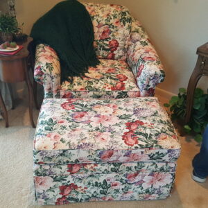 Blooming Comfort: Floral Club Chair & Ottoman in CBS Fabric – A Gentle Embrace