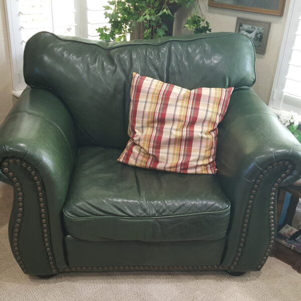 Rich Green Leather Chair & Ottoman – Nailhead Trim – LeatherTrend - Image 2