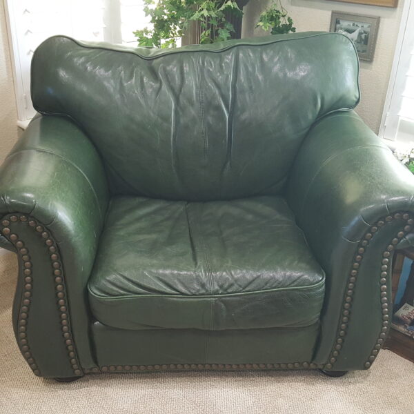 Rich Green Leather Chair & Ottoman – Nailhead Trim – LeatherTrend - Image 4