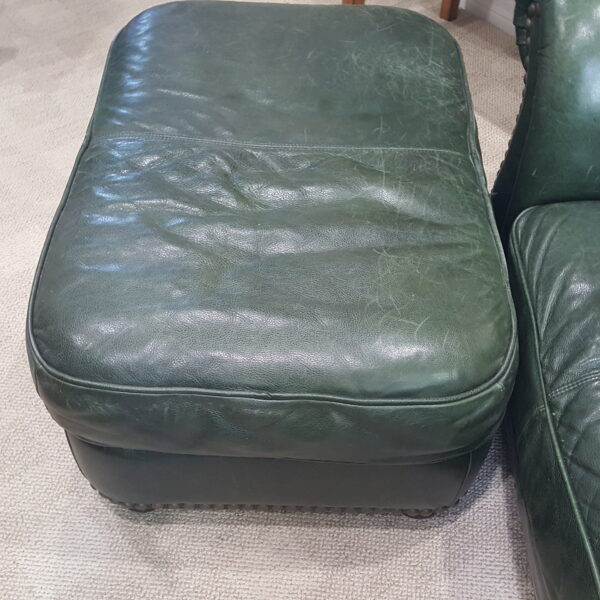 Rich Green Leather Chair & Ottoman – Nailhead Trim – LeatherTrend - Image 12