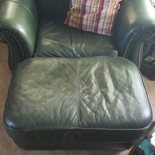 Rich Green Leather Chair & Ottoman – Nailhead Trim – LeatherTrend - Image 3