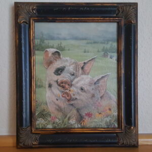 "Two Hearts in the Meadow" – Original Gail Campbell Oil Painting of Piglets in Wildflowers