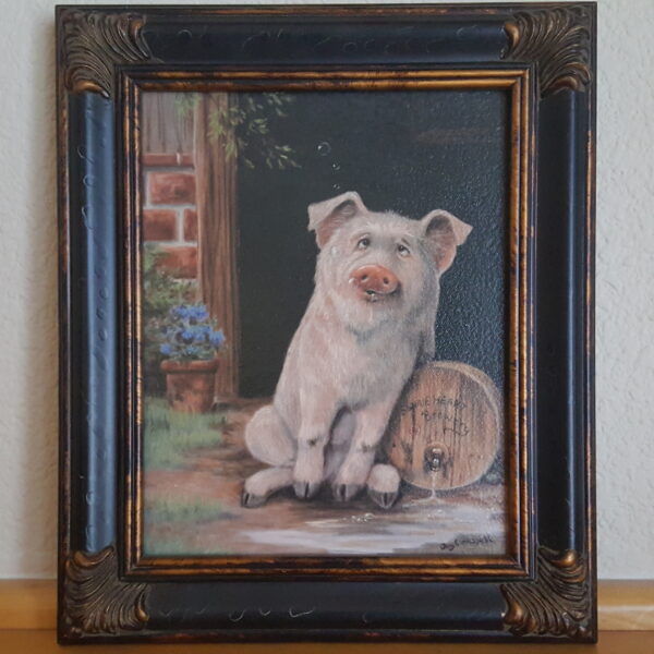 "The Pig Who Dreamed of Pinot" – Original Oil by Gail Campbell