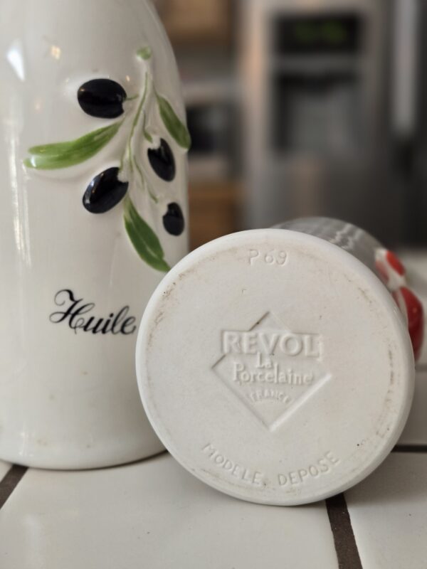 Vintage Revol France Oil & Vinegar Bottles – Hand-Painted Porcelain, 12" Tall – Huile d'Olive & Vinaigre - Image 5