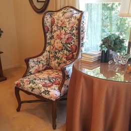 Grace in Bloom – CBS Floral Wingback Chair with Carved Wood Frame