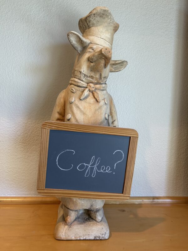 Rustic Charm and a Wink – 'Coffee?' Pig Chef Figurine (25”)