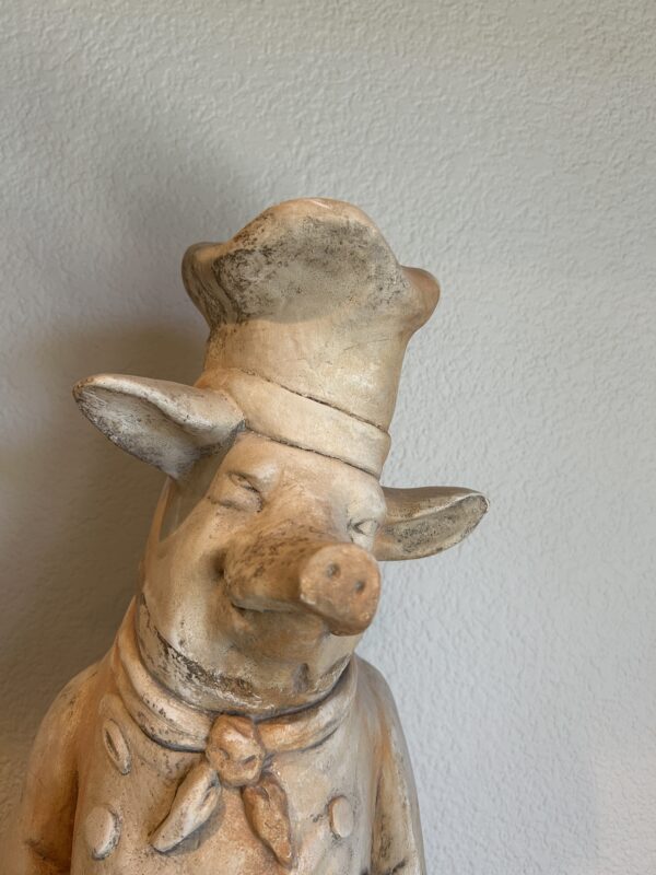 Rustic Charm and a Wink – 'Coffee?' Pig Chef Figurine (25”) - Image 3