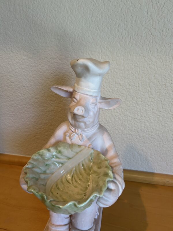 "Chef’s Special” – 2000 Fleur de Lis Ceramic Pig with Lettuce Bowl 12" - Image 3