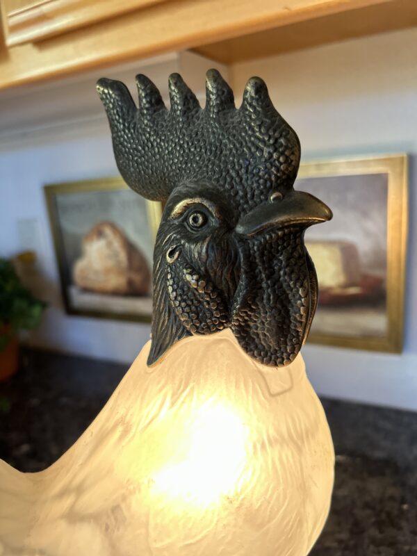 Country Proud – Full-Size Bronze & Frosted Glass Rooster Lamp Décor (19” Tall) - Image 7