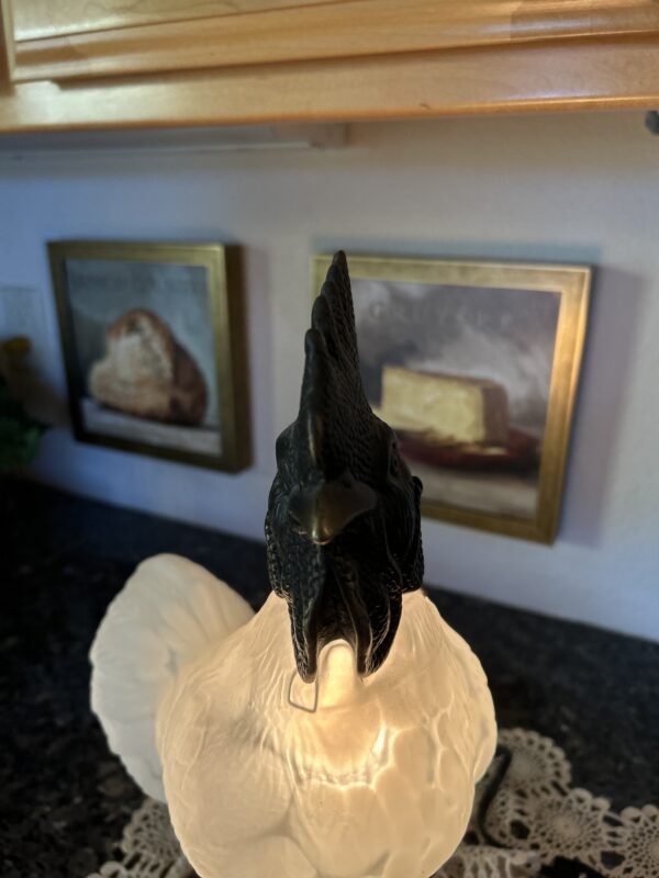 Country Proud – Full-Size Bronze & Frosted Glass Rooster Lamp Décor (19” Tall) - Image 8
