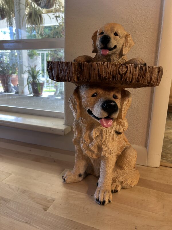 Double the Love – Golden Retriever Pup Pedestal Table with Playful Charm