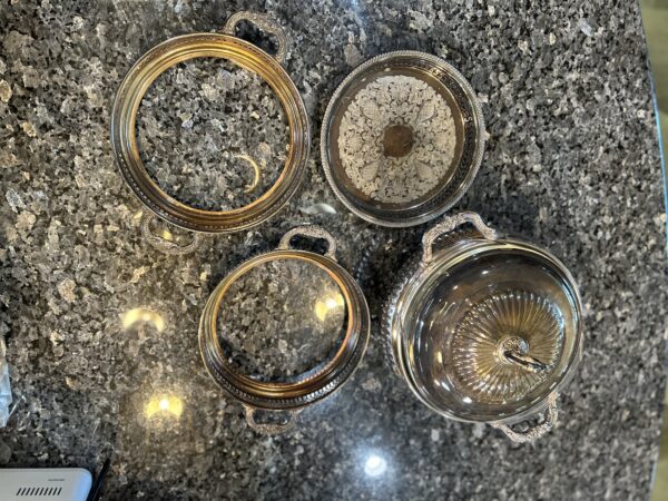 Heirloom Hospitality – Sheridan Silverplate Tureen Warmer with Glass Bowl & Ornate Stands (5-Piece Set)