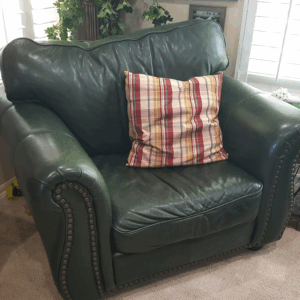 Rich Green Leather Chair & Ottoman – Nailhead Trim – LeatherTrend