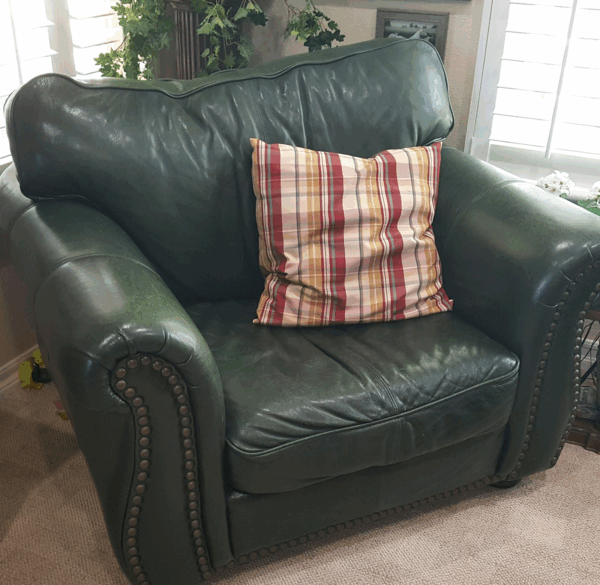 Rich Green Leather Chair & Ottoman – Nailhead Trim – LeatherTrend