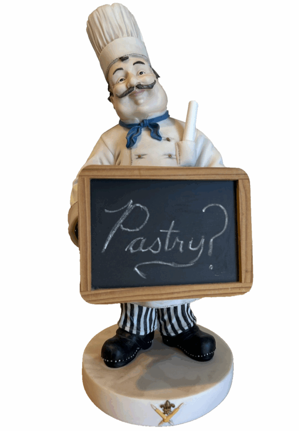 Pastry, Anyone? Fleur de Lis 1998 Chef Figurine with Chalkboard 15" Mud Pie