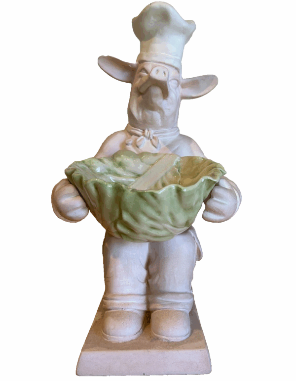 "Chef’s Special” – 2000 Fleur de Lis Ceramic Pig with Lettuce Bowl 12"
